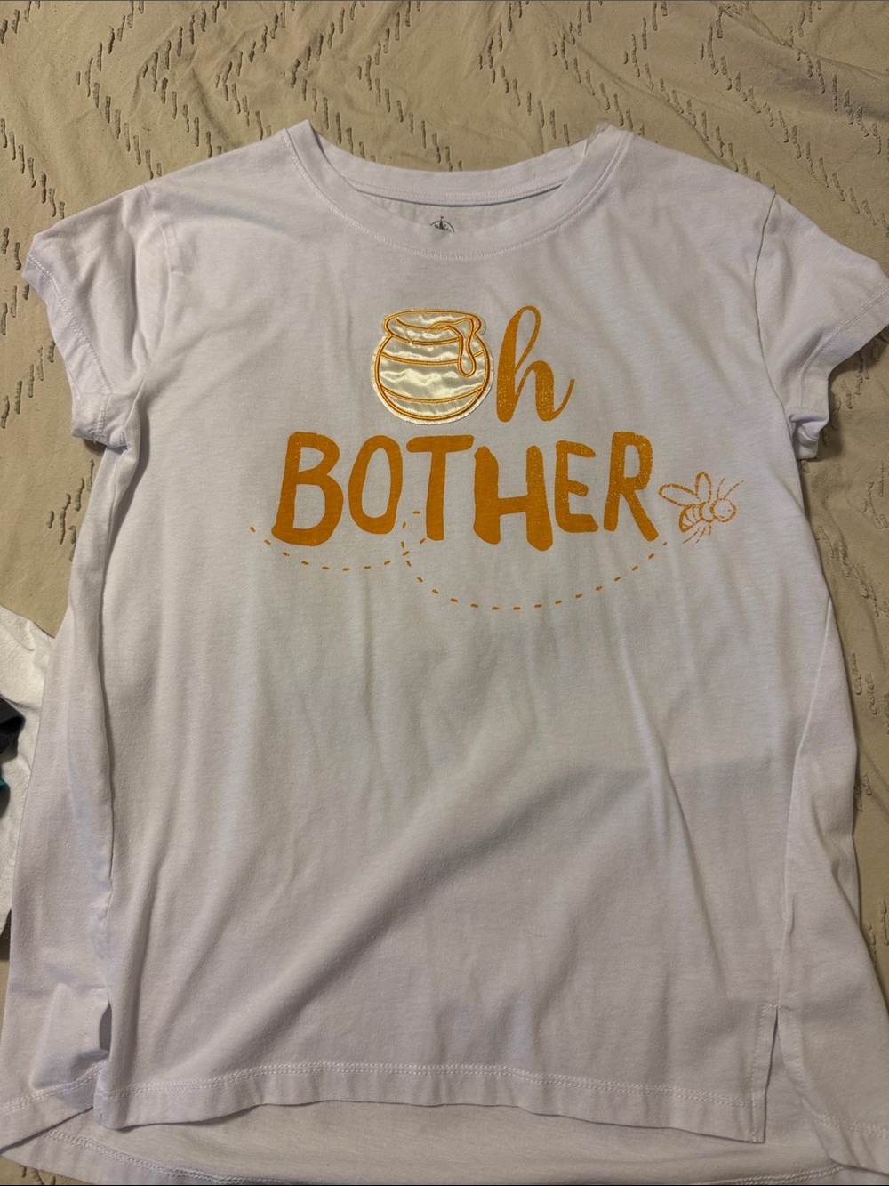 Disney White Kids Short Sleeve Tee with Gold-Orange 'Oh BOTHER' Graphic